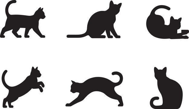 Collection of Elegant Cat Silhouettes Six Unique Poses
