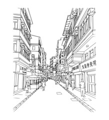 Line Art of Hollywood Road, Hong Kong
