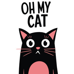 Black cat exclamation with fish pattern background vector