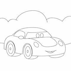 Super Adorable cute small race car line art coloring book page on a white background