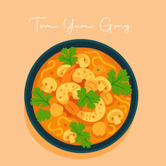 Tom Yum Goong Thai Soup Vector Illustration