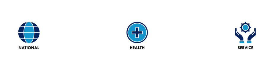 NHS banner web icon vector illustration concept of national health service with icon of globe, hospital, health insurance, ambulance, patient, and medical apps