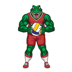 volleyball mascot crocodile vector illustration crocodile volleyball design