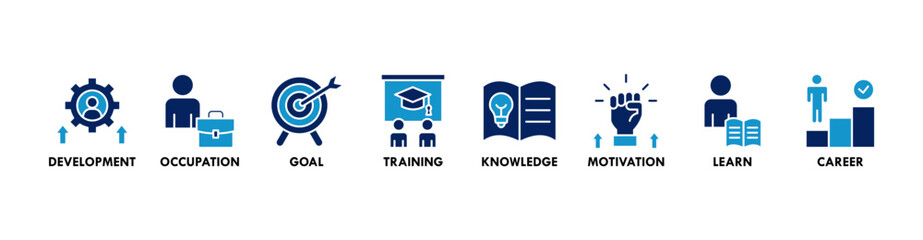 New skills banner web icon vector illustration concept with icon of development, occupation, goal, training, knowledge, motivation, learn and career