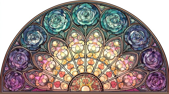 and keyword list for the image

 Rose Stained Glass Window Design