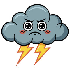 Angry thunderstorm cloud with lightning bolt vector