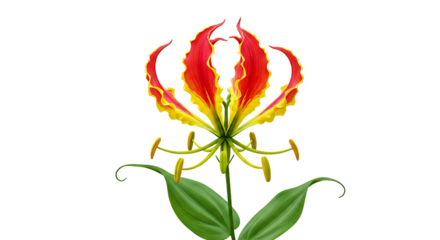 Illustration of Gloriosa Superba, flame lily, fire lily, climbing lily or creeping lily