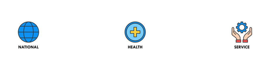 Obraz premium NHS banner web icon vector illustration concept of national health service with icon of globe, hospital, health insurance, ambulance, patient, and medical apps