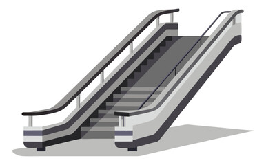 A clean, flat illustration of a modern escalator, suggesting movement and accessibility in public spaces.