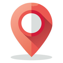 A red location pin icon with a long shadow, commonly used for maps or geographical markers.