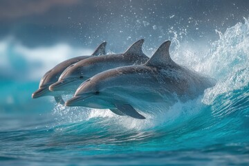 Naklejka premium Dolphins Ocean Wave Jump