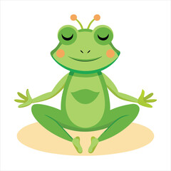 Cartoon frog in yoga meditation pose isolated on white background