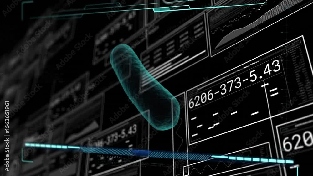 Poster Capsule hologram appearing centered rotating and drifting showing panels and progressbar in HUD