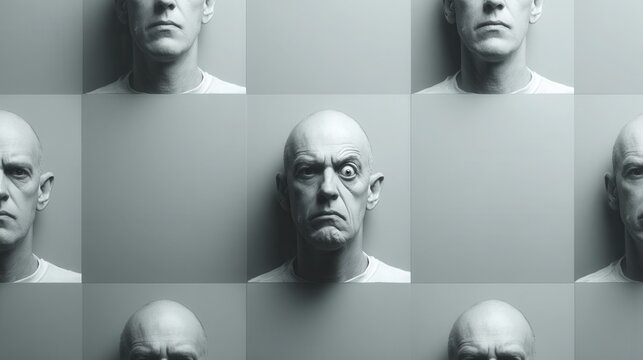 Portraits of Diverse Emotions Displayed by Bald Male Faces
