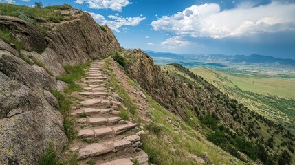 Scenic Mountain Trail Ascent Under a Dramatic Sky, Inviting Exploration