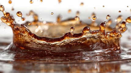 Isolated white background framing a rippling crown of brown water, explosive droplets and curved waves frozen mid-motion to reveal dynamic liquid sculpture and fluid energy.