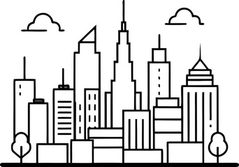 Obraz premium Clean line art of a minimalist city skyline with white background.