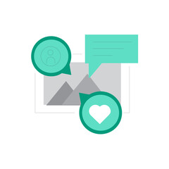 Stylized icon representing photo tagging and image organization for digital platforms