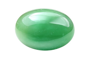 A green gemstone sits on a white background