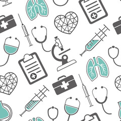 Medical seamless pattern healthcare icons teal and gray design