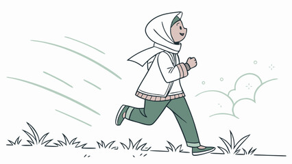 Active young woman in hijab running outdoors illustration, depicting fitness and healthy lifestyle