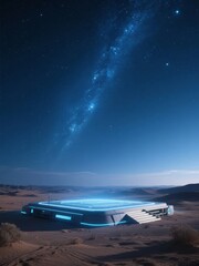 Futuristic Structure in Desert Under Starry Sky