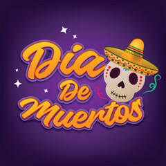 día de muertos skull background with text effect