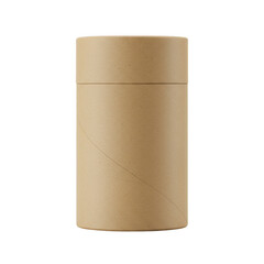 A simple brown cardboard cylinder tube with a lid isolated on transparent background