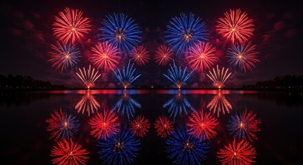 Fireworks heart reflection on water