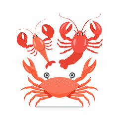 Cute Cartoon Crabs and Lobsters Illustration