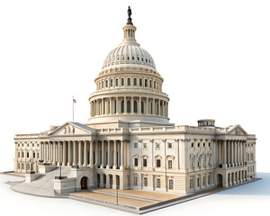 A detailed architectural rendering of the united states capitol building on a bright white background