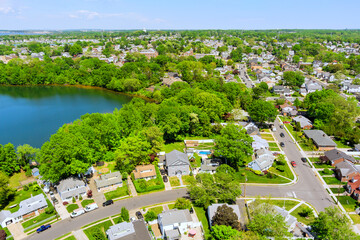 Suburban landscape with residential houses, streets, single family homes in Sayreville, Middlesex County, New Jersey