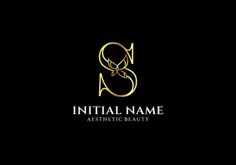 Initial S Letter Logo Design with Butterfly or Leaf Element