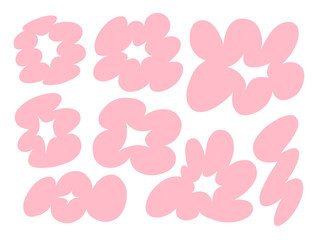 Freeform Pink Abstract Blob Shape. A collection of 8 freeform abstract pink blob shapes with playful edges star cutouts clover forms and zigzag designs and more. Perfect for modern collage sticker art