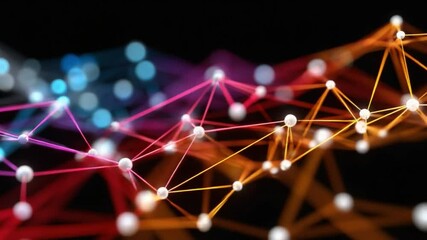 Network Connection: Abstract plexus of interconnected nodes and lines in vibrant colors, symbolizing digital connectivity, communication, and network technology. - Powered by Adobe