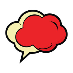 Red comic book speech bubble icon with cloud shape and outline