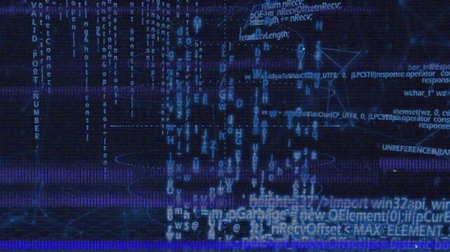 Horizontal noise band scrolling across grid starting rotating sphere pulsing visualizing disruption