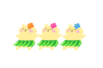 かわいい猫のフラダンス　夏の手描きイラスト