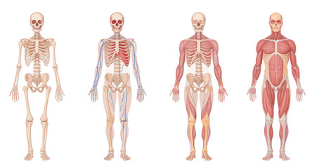 Detailed Anatomical Illustration of Human Skeleton and Muscular Systems
