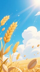 Obraz premium Golden Wheat Field Under a Bright Blue Sky