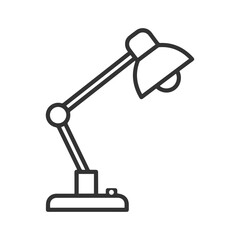 Simple line art icon of a modern adjustable desk lamp on a white background