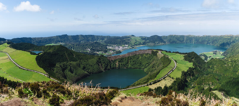 Panoramic view of Sete Cidades crater lakes