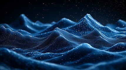 Obraz premium Abstract Blue Waves with Sparkling Particles on Dark Background