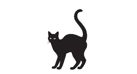 Silhouette of a black cat with arched back on white background