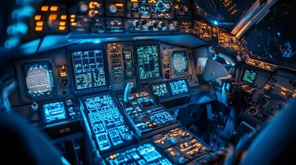 Futuristic Cockpit Interior with High-Tech Control Panels and Displays