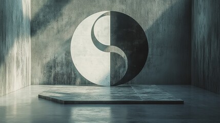Abstract Geometric Design with Yin Yang Symbol in Modern Interior Space