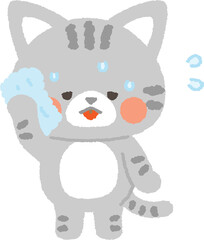 タオルで汗を拭くサバトラネコ