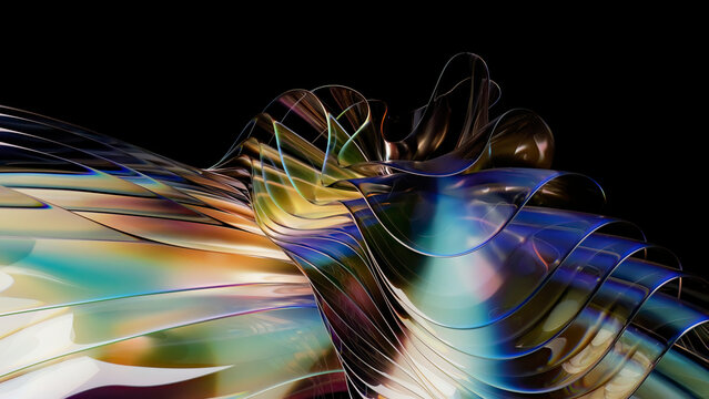 Abstract wavy 3D render of light refractions