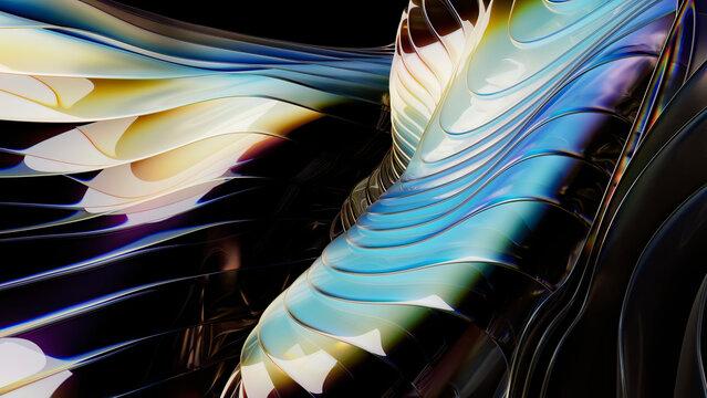 Abstract wavy 3D render of light refractions
