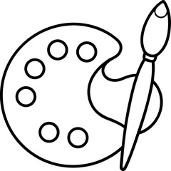 Single line drawing of a paintbrush and palette with white background.